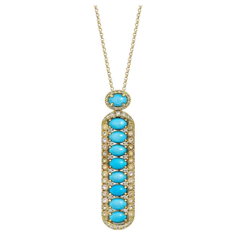 4.15Carat Turquoise Pendant in 18Karat Yellow Gold with Opal and White Diamond. For Sale