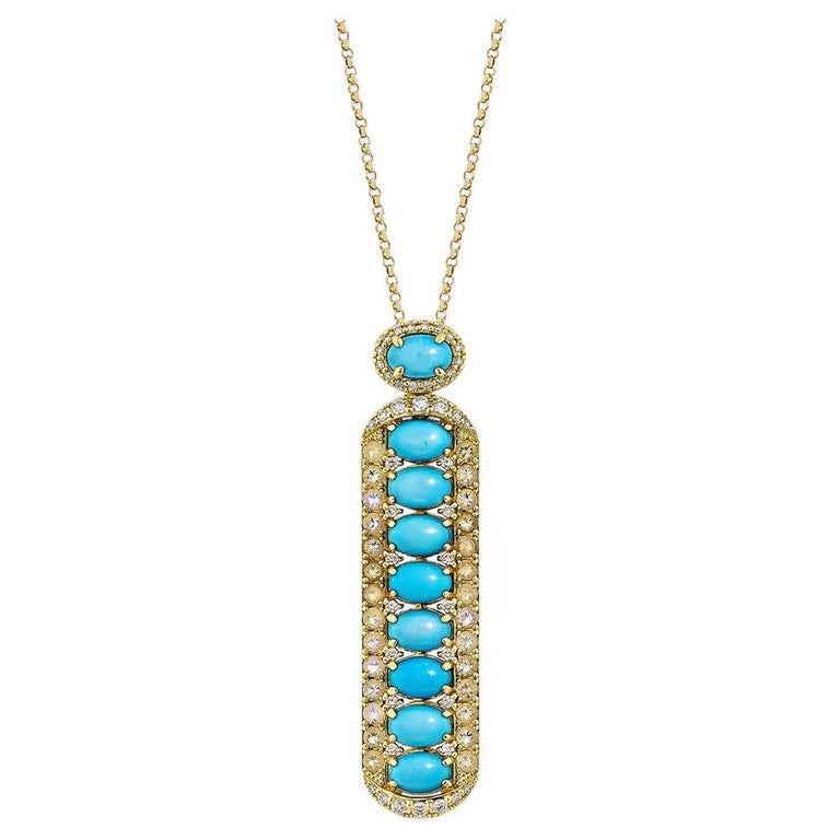 Pendentif En Or 18 Carats Avec Turquoise Et Diamants - Bijou Vintage Occasion