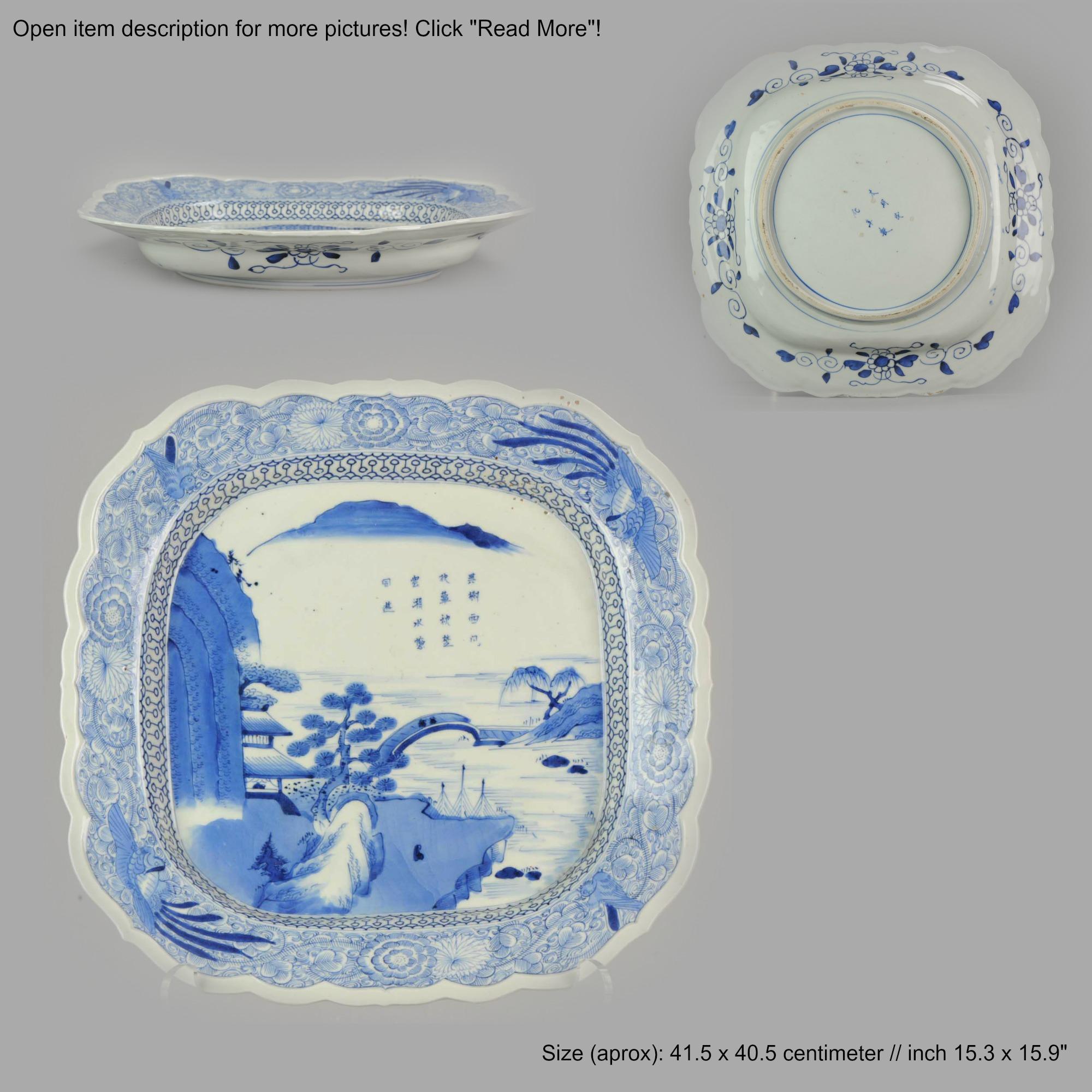 Huge and very nicely painted Japanese charger with blue and white decoration of a landscape

19-8-19-1-2

 
Condition
Overall condition; Very good condition, only some ware to glaze 415 x 405mm approximate
Period
Edo period