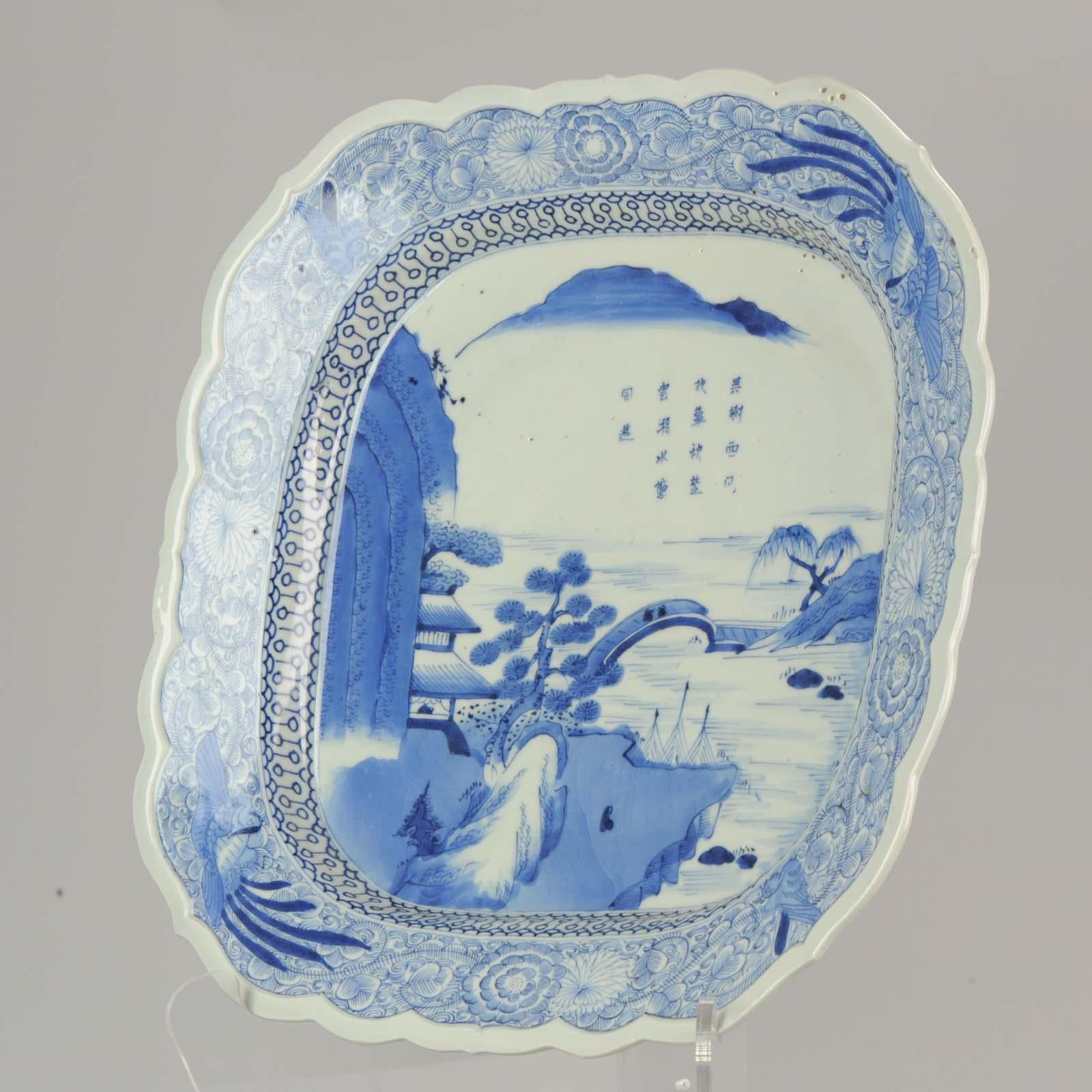 18th-19th Century Japanese Porcelain Charger Edo / Meiji Period Landscape In Fair Condition In Amsterdam, Noord Holland