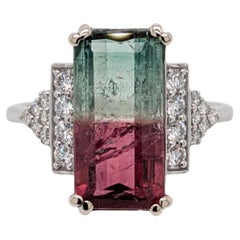 4.15ct Watermelon Tourmaline Ring w Natural Diamond Accents in 14k solid gold