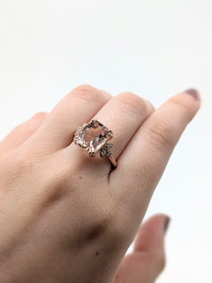 4.15cts Cor de Rosa Morganite Ring w Natural Diamond Accents in 14K Solid Gold