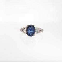 4.15cts Star Sapphire Ring with Natural Diamonds Accents: Solid 14k Gold, 10x8mm