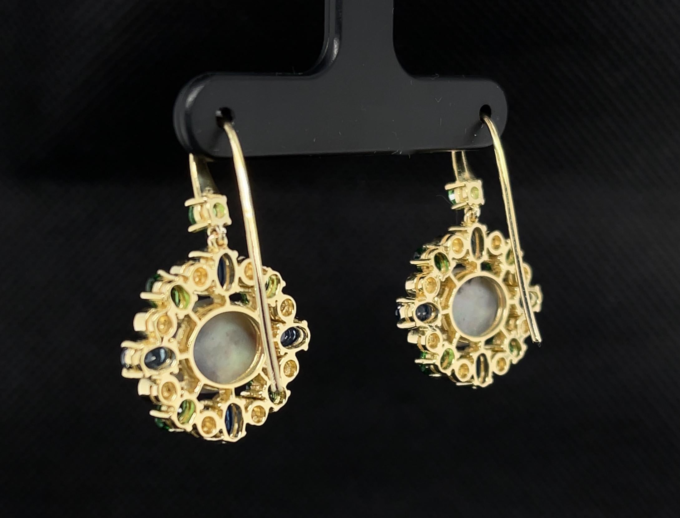  Australian Opal, Tsavorite Garnet, Sapphire and Diamond Dangle Earrings  For Sale 1