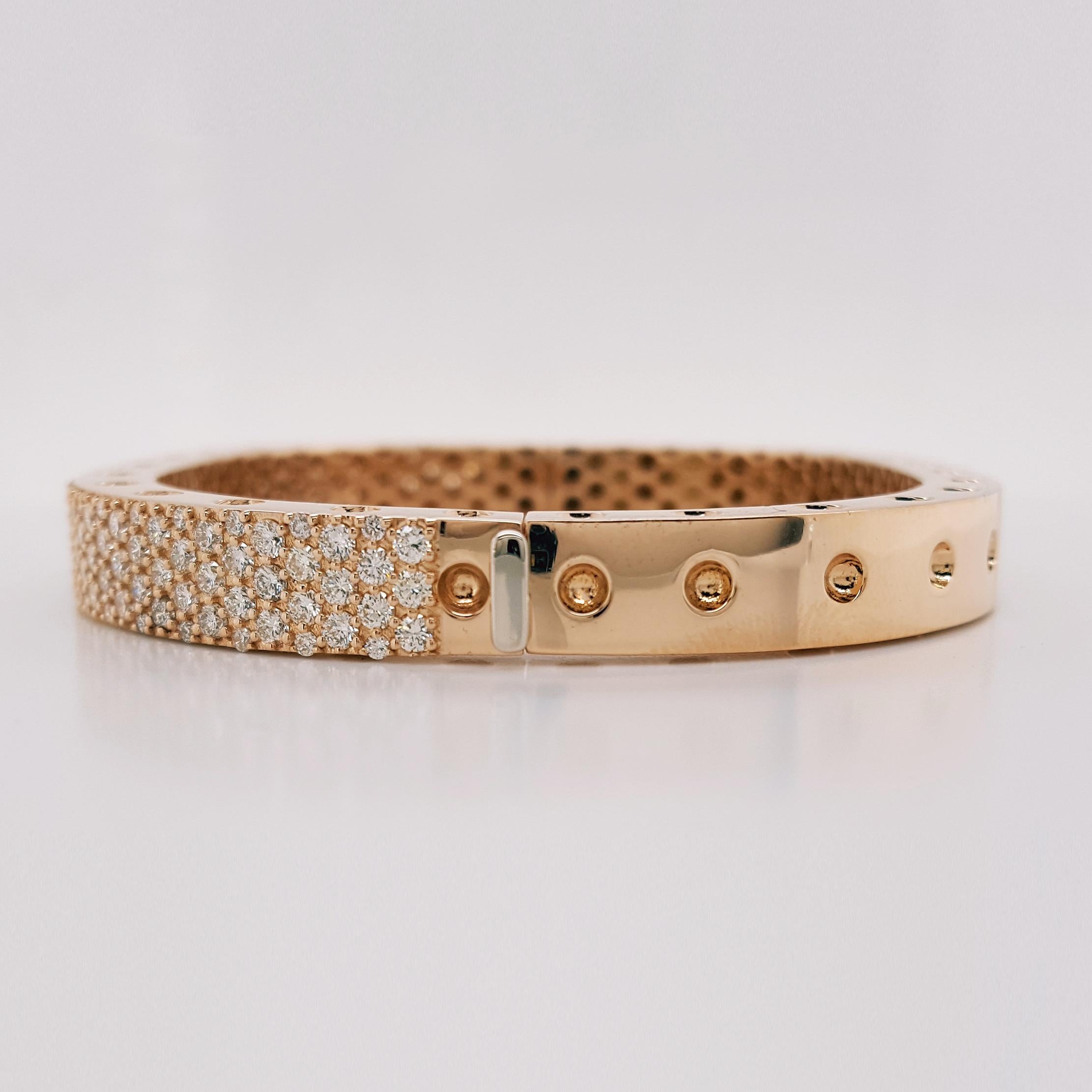 Taille ronde Bracelet en or rose 18 carats avec diamants PAVÉ de 4,16 carats, par Novel Collection  en vente