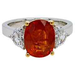4.16 Carat Fanta Garnet Fancy Diamond White and Yellow Gold Ring