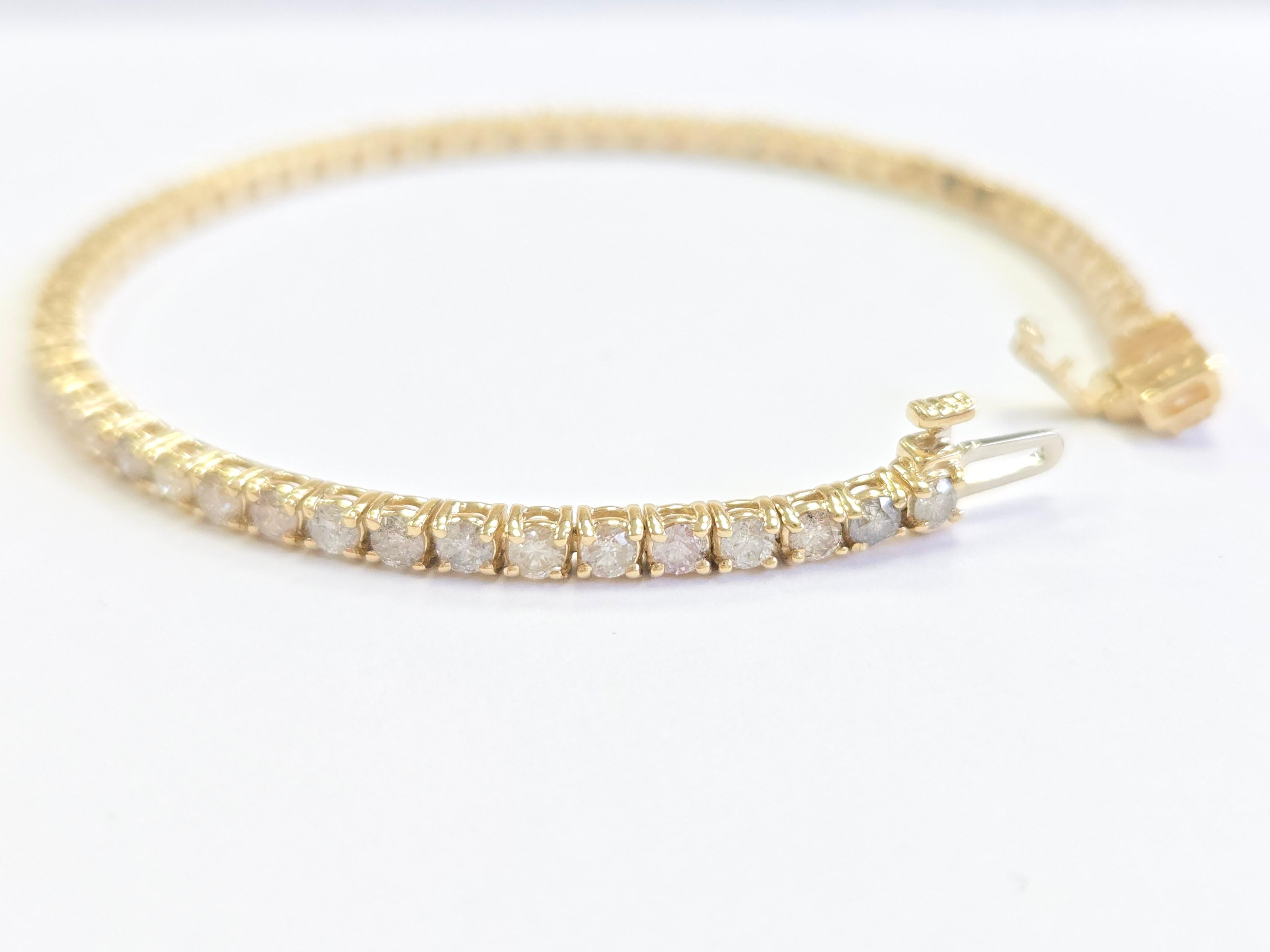 Contemporain Bracelet de tennis en or jaune 14 carats avec diamant naturel de 4,16 carats en vente