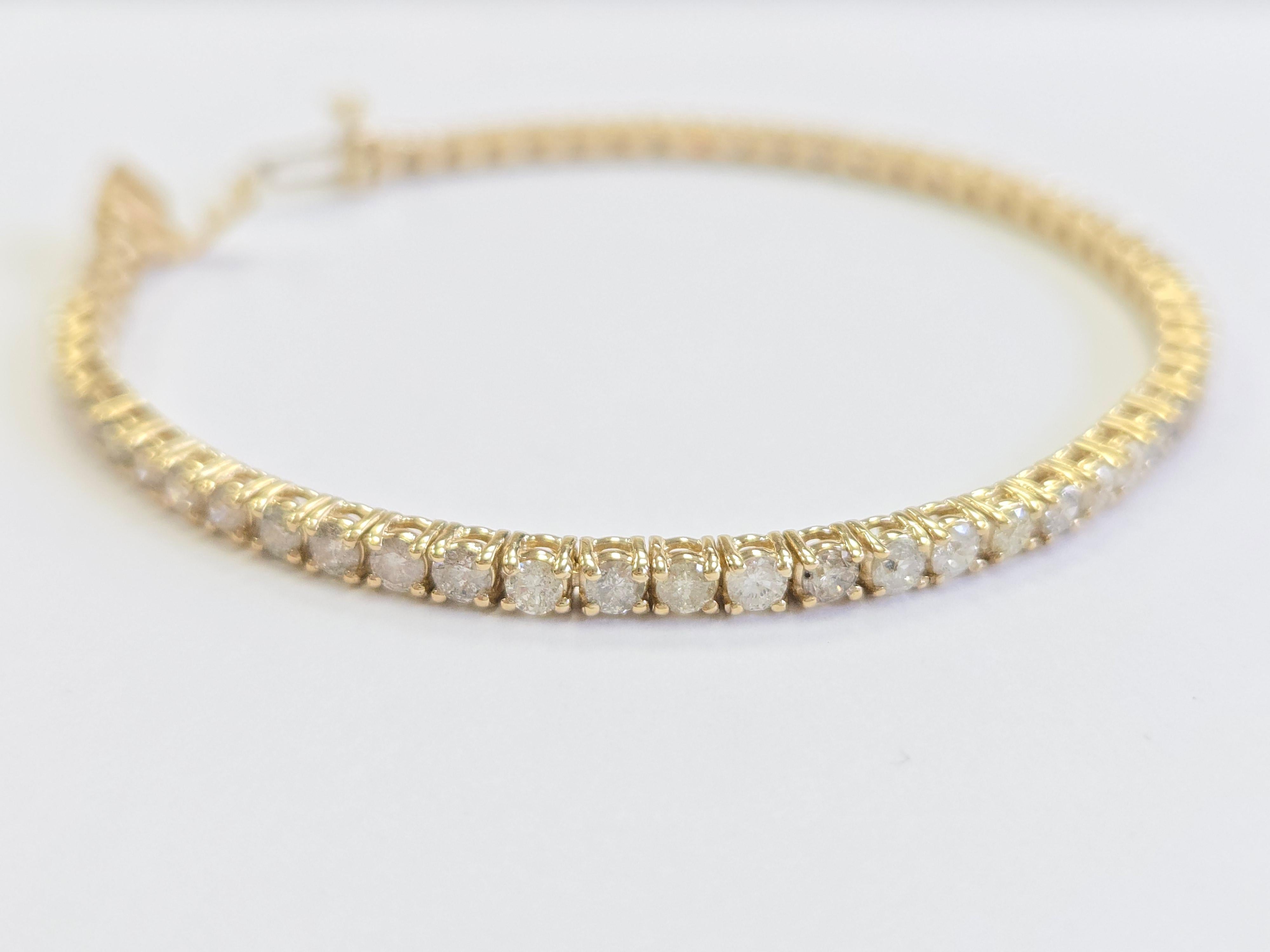 Bracelet de tennis en or jaune 14 carats avec diamant naturel de 4,16 carats Unisexe en vente