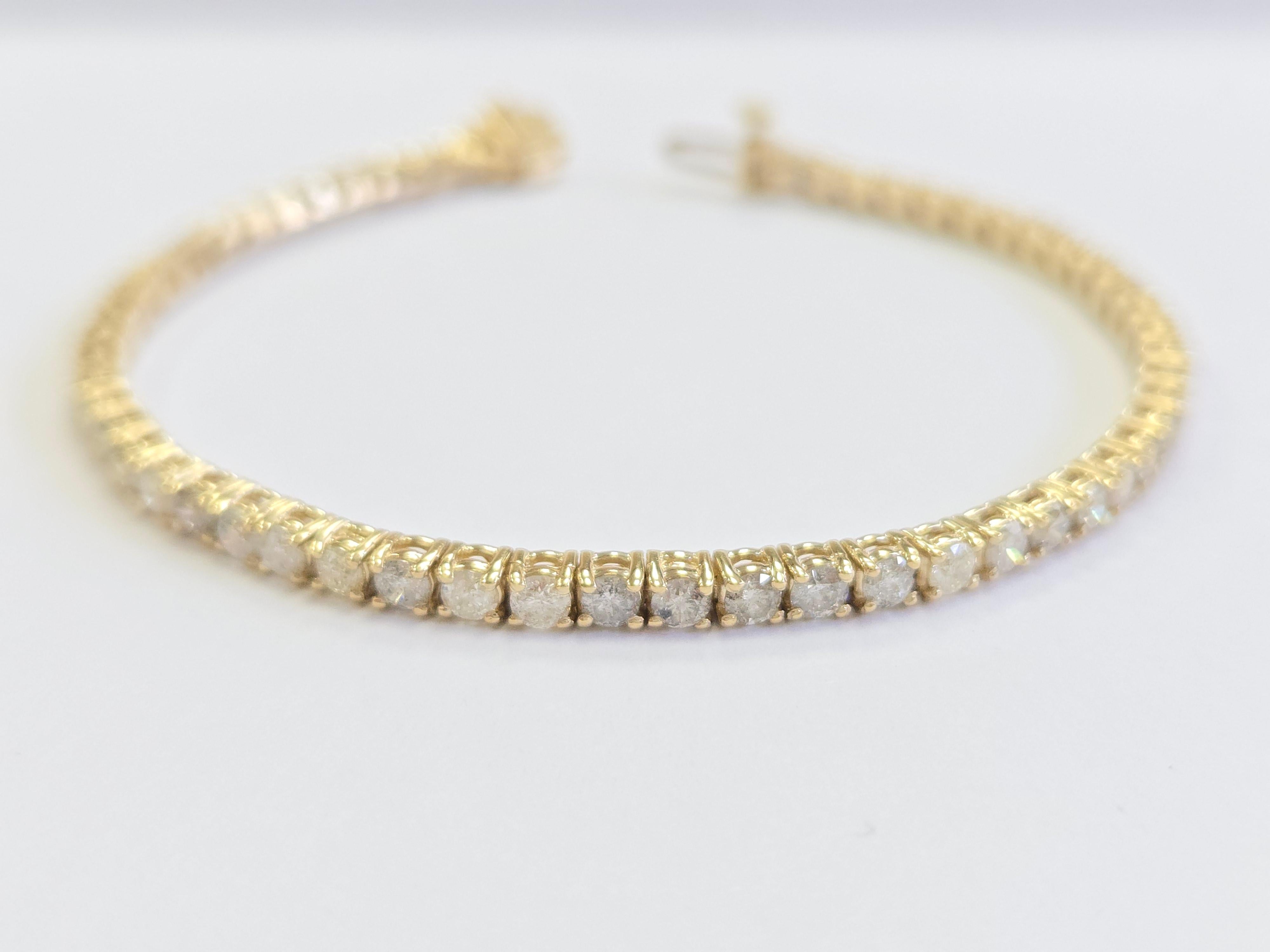 Bracelet de tennis en or jaune 14 carats avec diamant naturel de 4,16 carats en vente 1