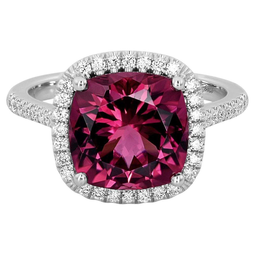 Anello con diamante con tormalina rossa naturale da 4,16 carati, oro bianco 14K
