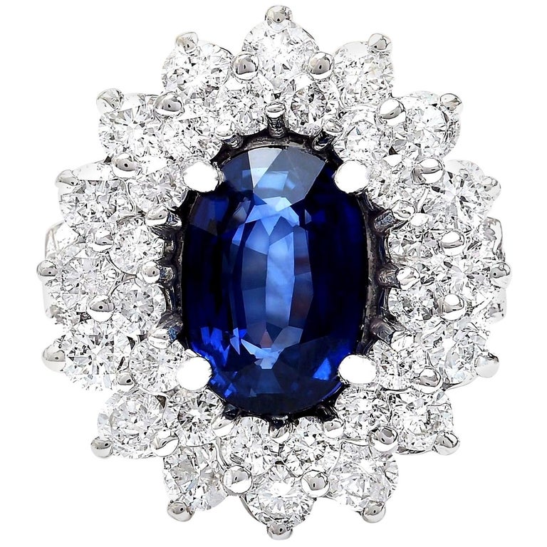4.16 Carat Natural Sapphire 18 Karat Solid White Gold Diamond Ring For ...