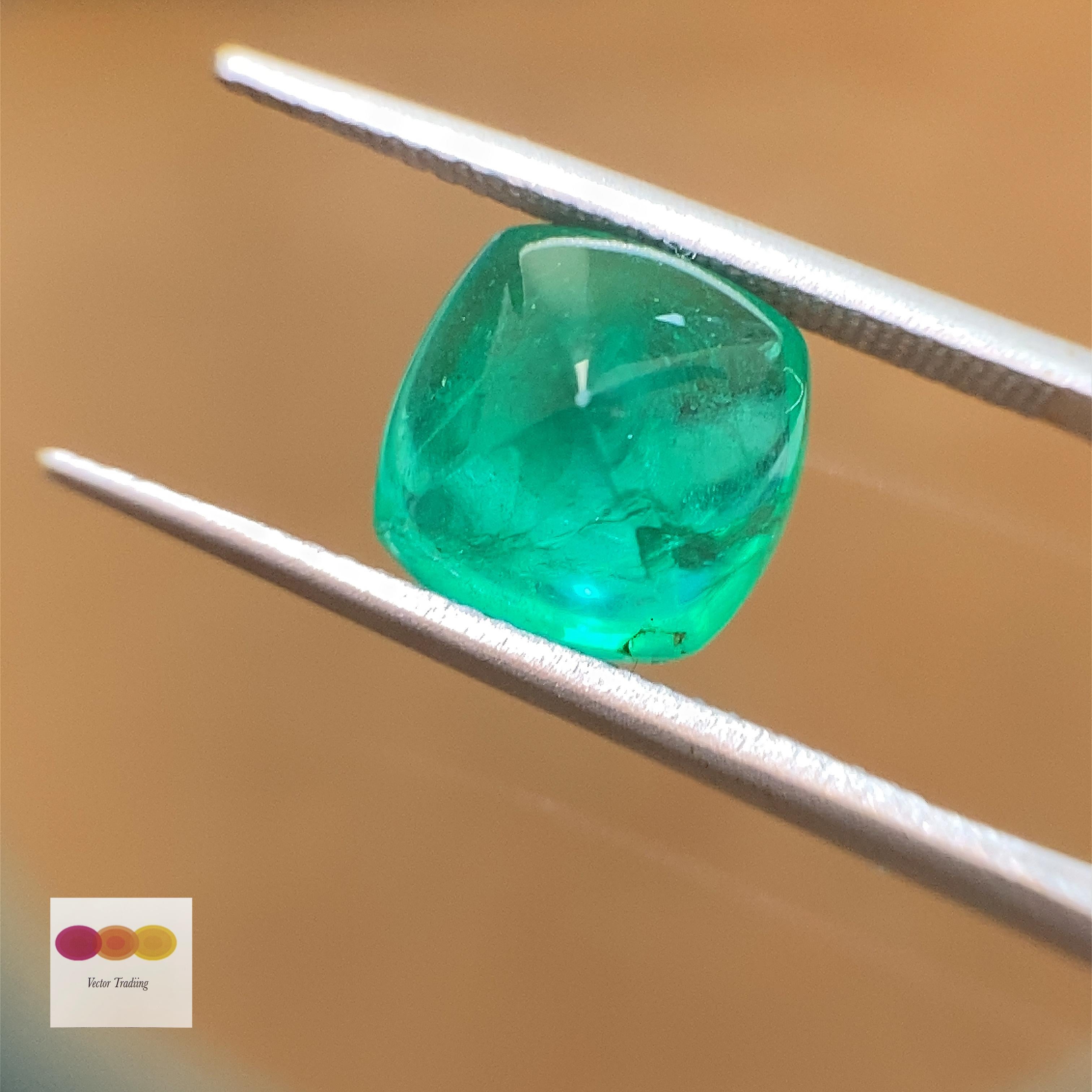 4.16 Carat Natural Zambian Vivid Green Emerald Sugarloaf:

A gorgeous gem, it is a 4.16 carat natural Zambian vivid green emerald sugarloaf. Hailing from the majestic Zambian mines in Africa, the emerald possesses a vivid green colour saturation,