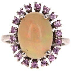 4.16 Carat Opal and Pink Sapphire 14 Karat White Gold Cocktail Ring