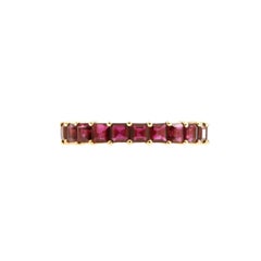 4.16 Carat Square Cut Ruby Eternity Band in 18 Karat Yellow Gold