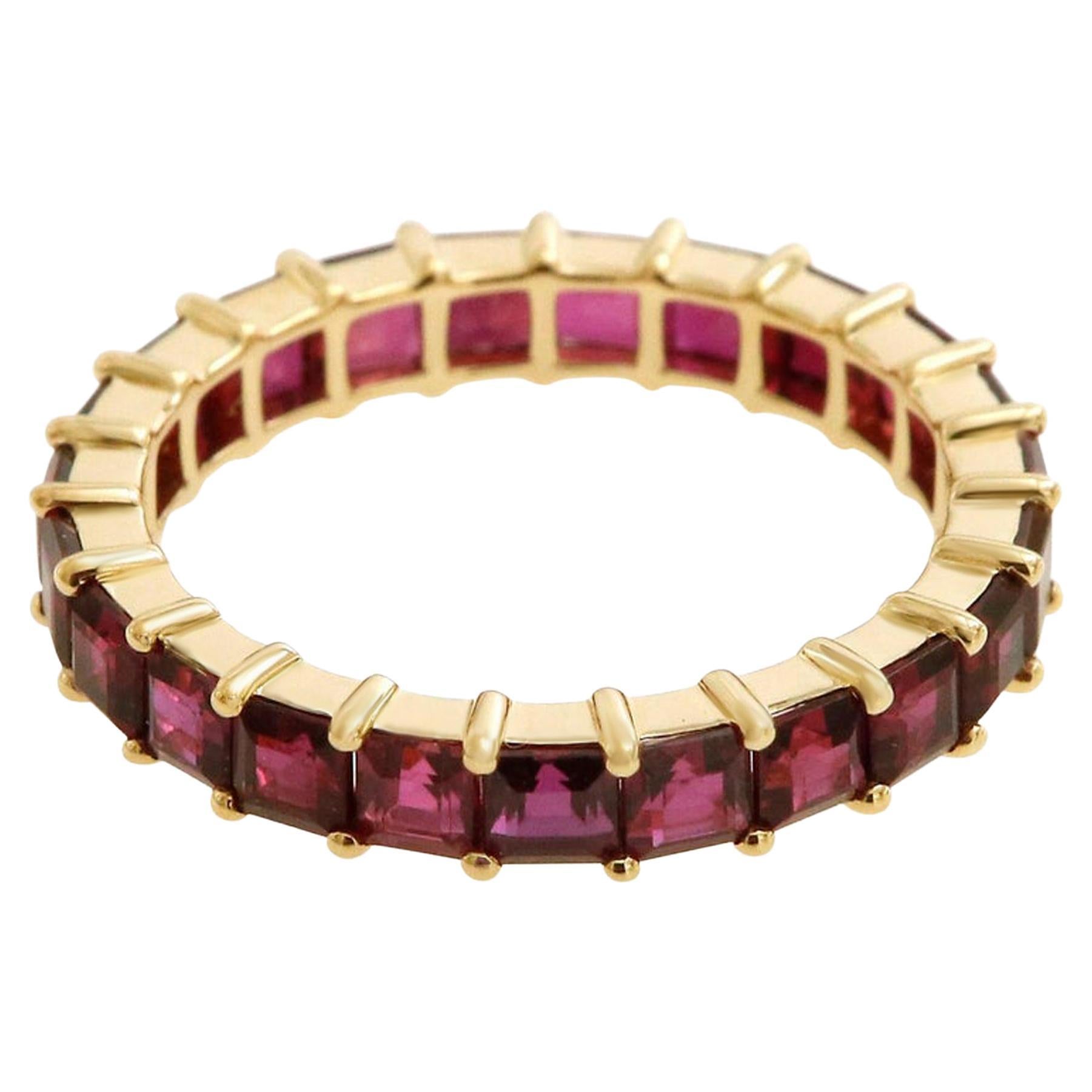 4.16 Carat Square Cut Ruby Eternity Band in 18 Karat Yellow Gold
