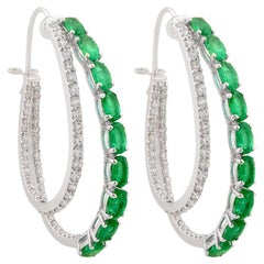 4.16 Carats Zambian Emerald Diamond 14 Karat Gold Double Hoop Earrings