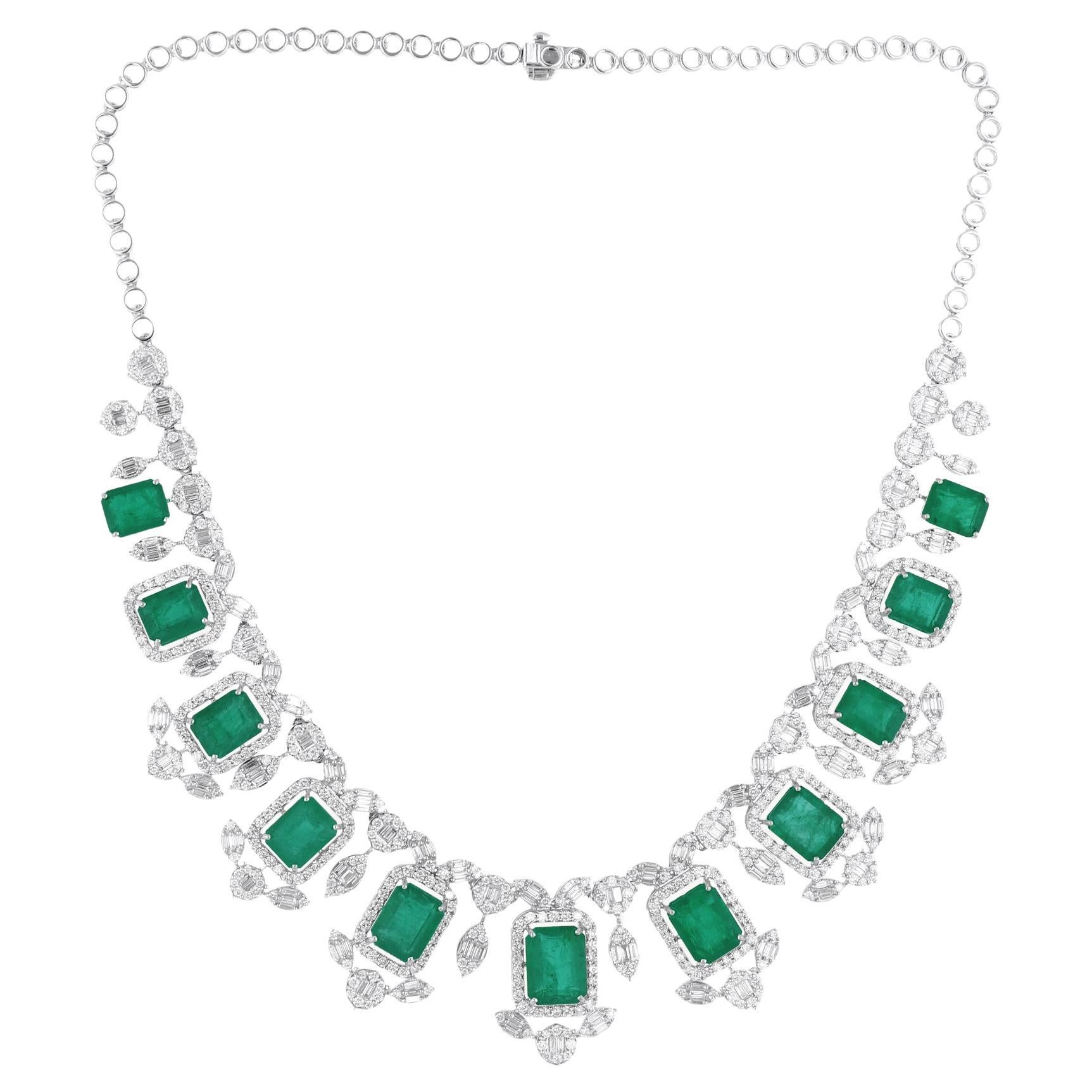 41,64 TCW Zambian Emerald Diamond Choker Necklace Gioielli in oro bianco 14 Karat