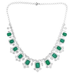 41,64 TCW Zambian Emerald Diamond Collana Choker Gioielli in oro bianco 18 carati