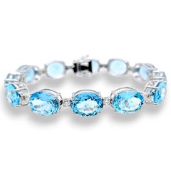41.67 Carat Aquamarine Round Diamond White Gold Bracelet
