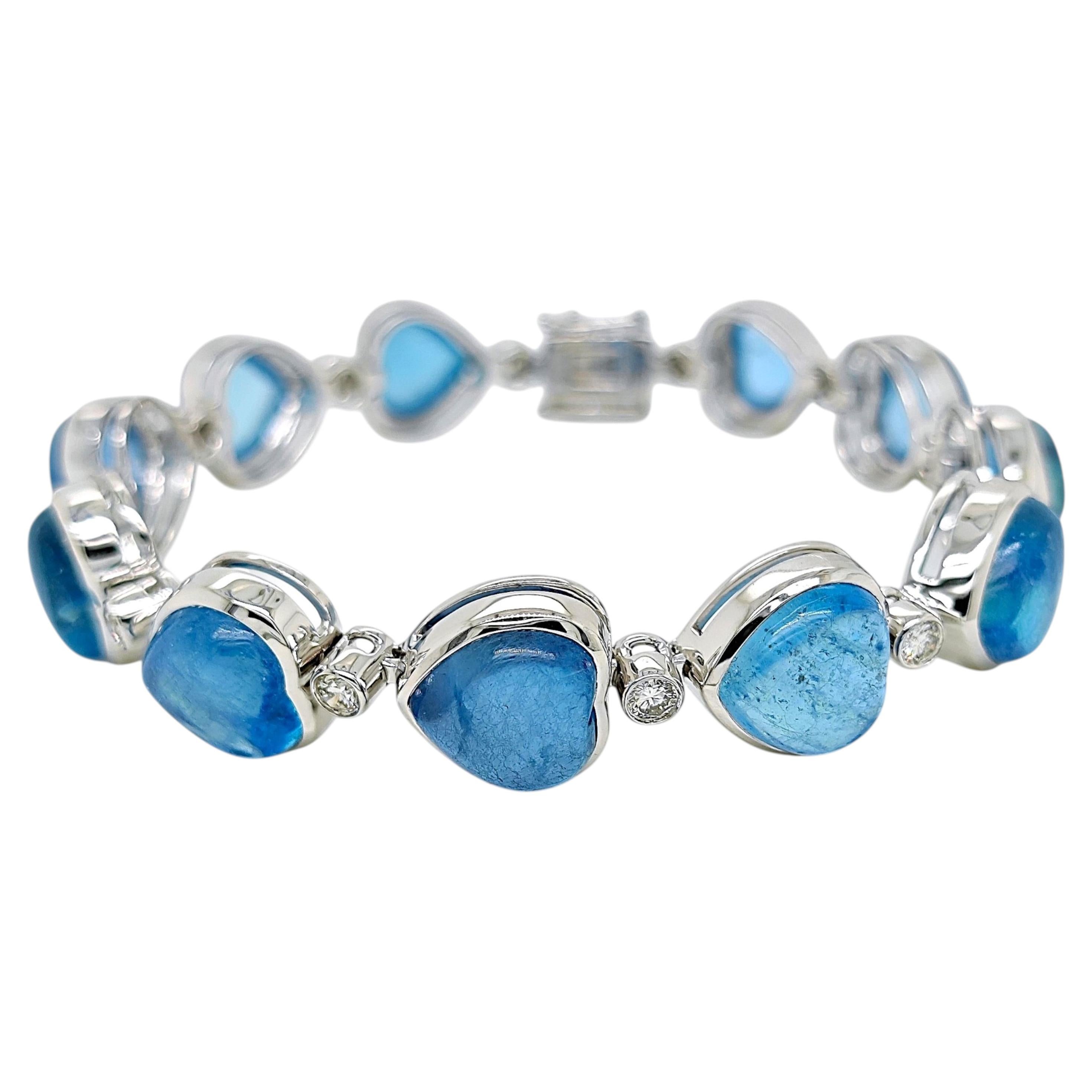 Bracciale in oro bianco con diamante rotondo e acquamarina da 41.67 carati