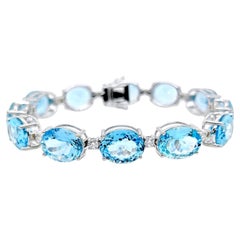 41.67 Carat Aquamarine Round Diamond White Gold Bracelet