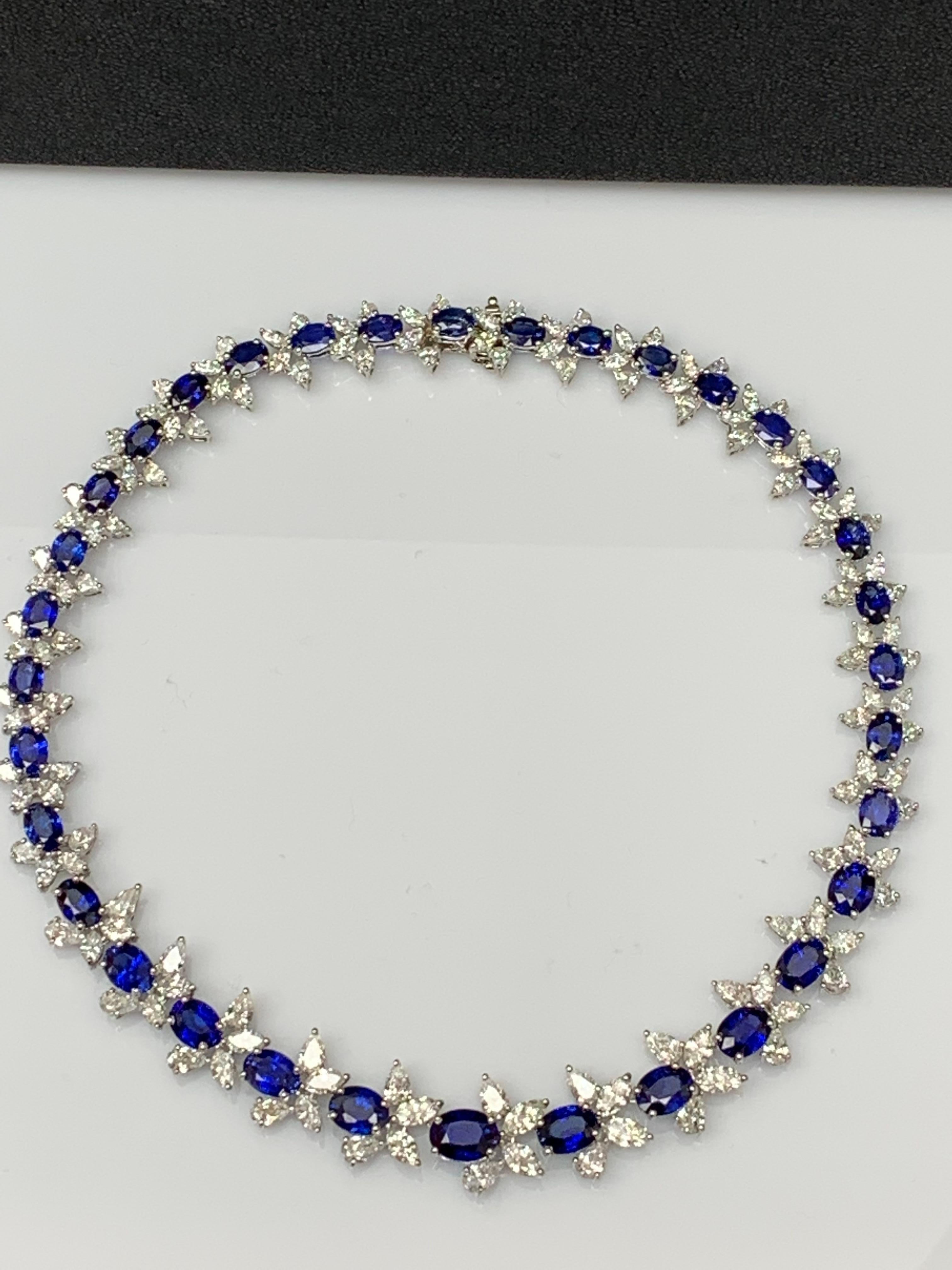 41.68 Carat Oval Cut Blue Sapphire and Diamond Necklace in Platinum For Sale 12