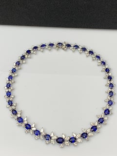 52.63 Carat Oval Cut Blue Sapphire and Diamond Necklace in Platinum