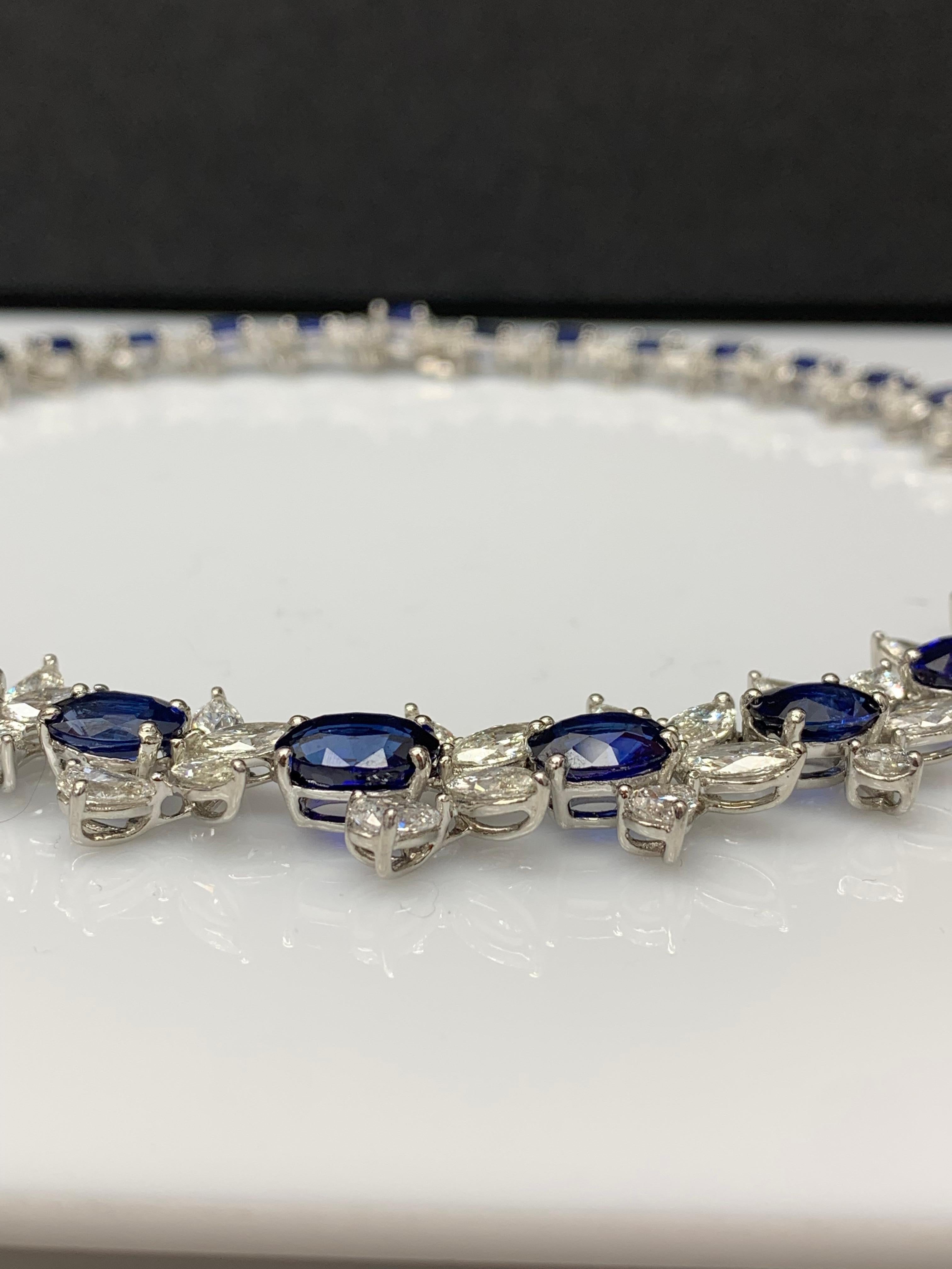 Contemporary 41.68 Carat Oval Cut Blue Sapphire and Diamond Necklace in Platinum For Sale