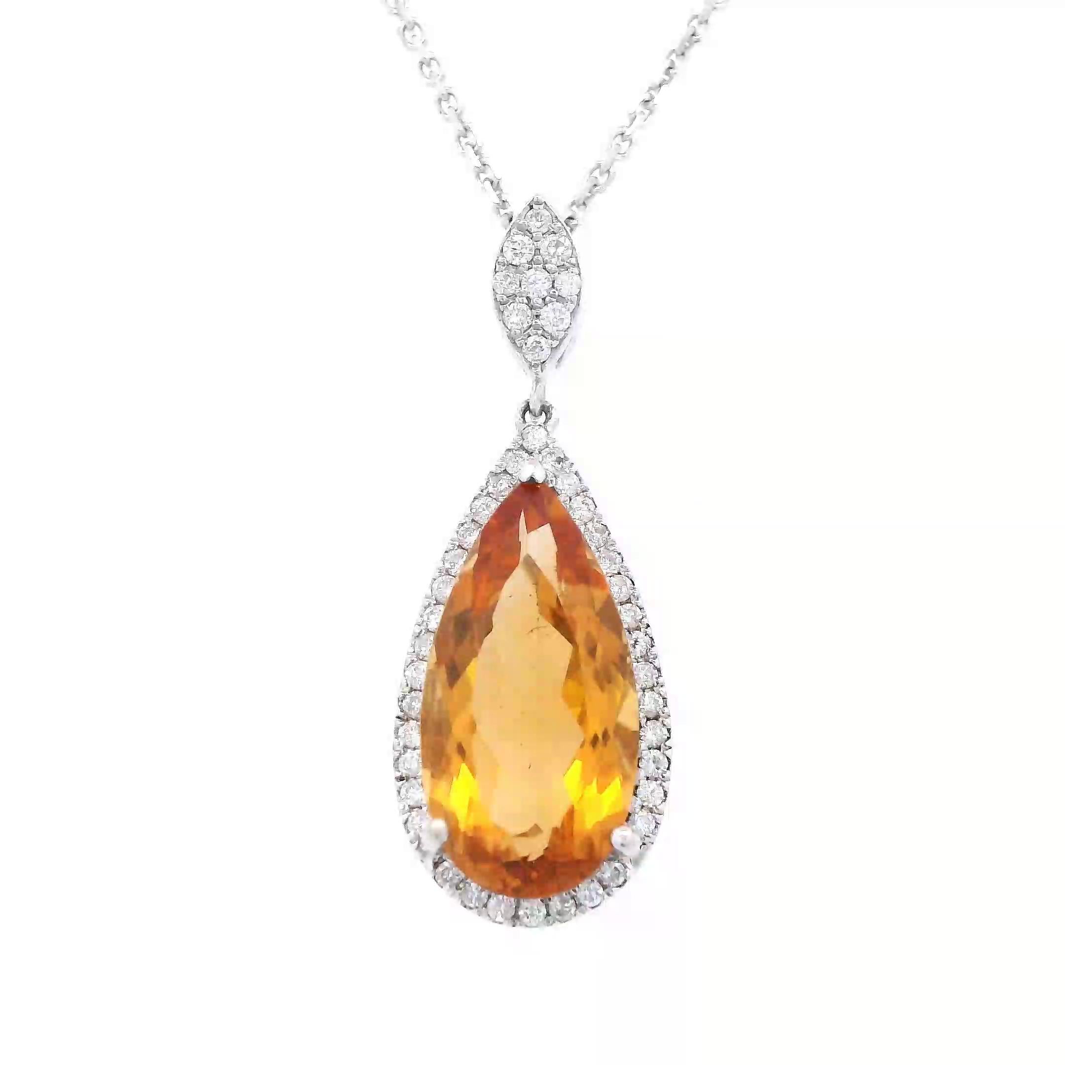 Contemporary 4.16ct Citrine and Diamond & Diamond Pendant Necklace White Gold For Sale