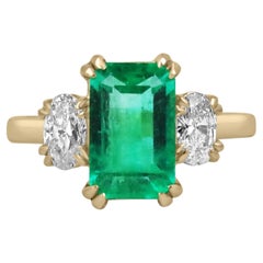 4.16tcw AAA Colombian Emerald-Emerald Cut & Oval Cut Diamond Engagement Ring 18K