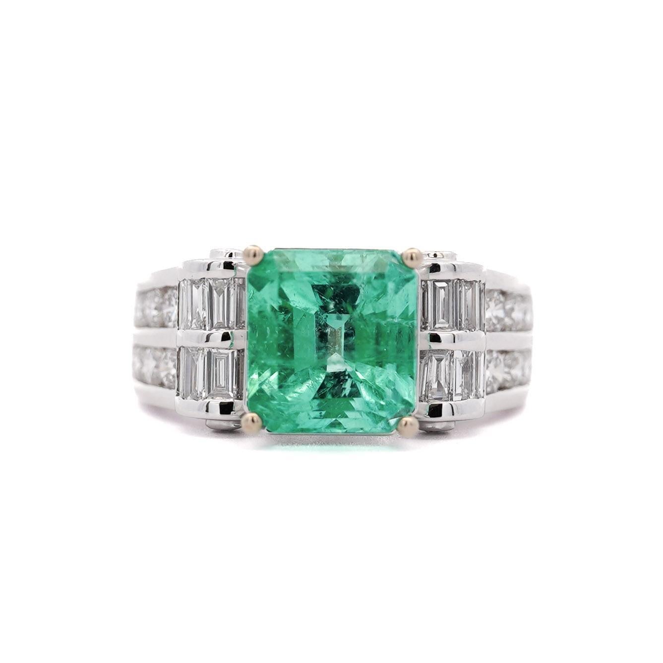 4.17 Carat Colombian Emerald & Diamond Unisex White Gold Ring For Sale 8
