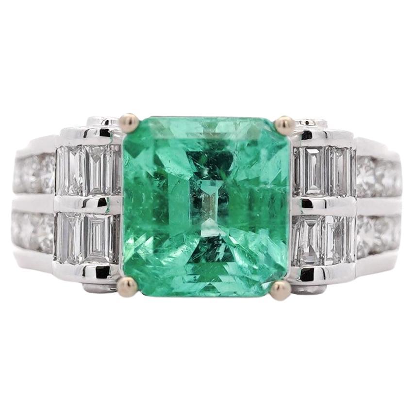 4.17 Carat Colombian Emerald & Diamond Unisex White Gold Ring For Sale