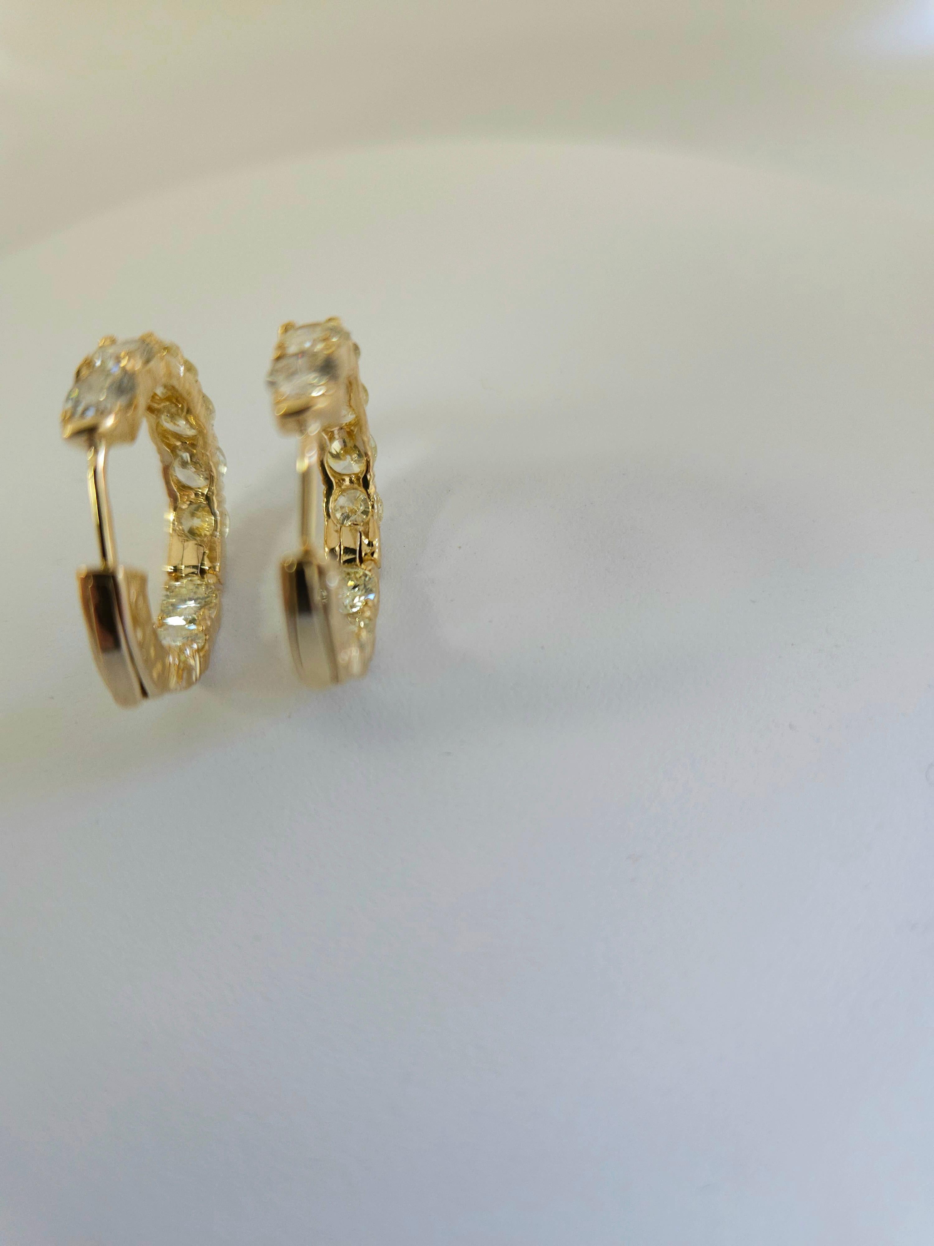 4.17 Carat Diamond Huggie Hoops Earrings 14 Karat Yellow Gold For Sale 1