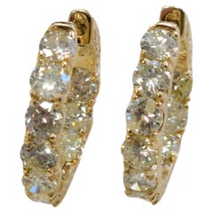 4.17 Carat Diamond Huggie Hoops Earrings 14 Karat Yellow Gold