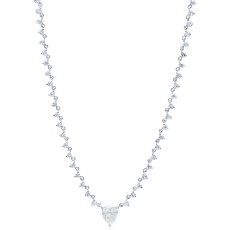 Modern 4.17 Carat Diamonds Timeless Tennis Neckalce in 18K White Gold For Sale