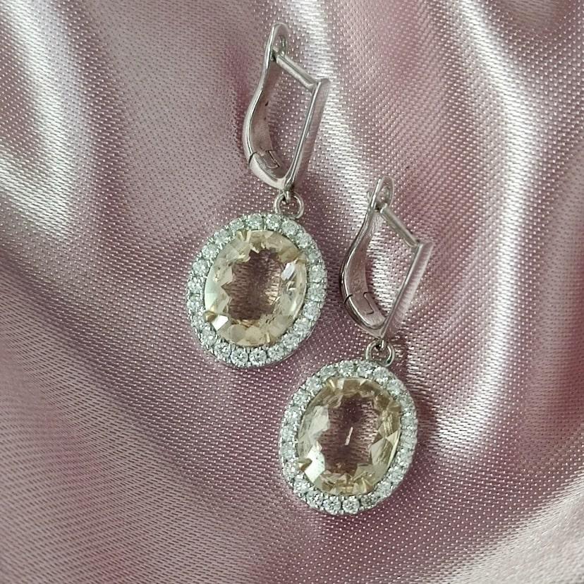 4.17 Ct Orangish-Pink Morganite & Diamond Drop Earrings in 14k Gold For Sale 1