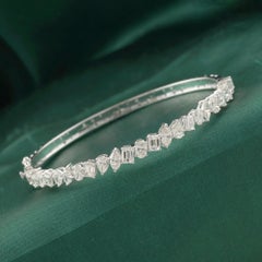 4.17 Carat Natural Mixed-Shape Diamond Handmade Eternity Bangle 18K White Gold