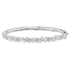 4.17 Carat Natural Mixed-Shape Diamond Handmade Eternity Bangle 18K White Gold