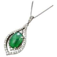 4.17 Carat Natural Type A (Non-Dyed) Jadeite and Diamond Pendant Set in Platinum