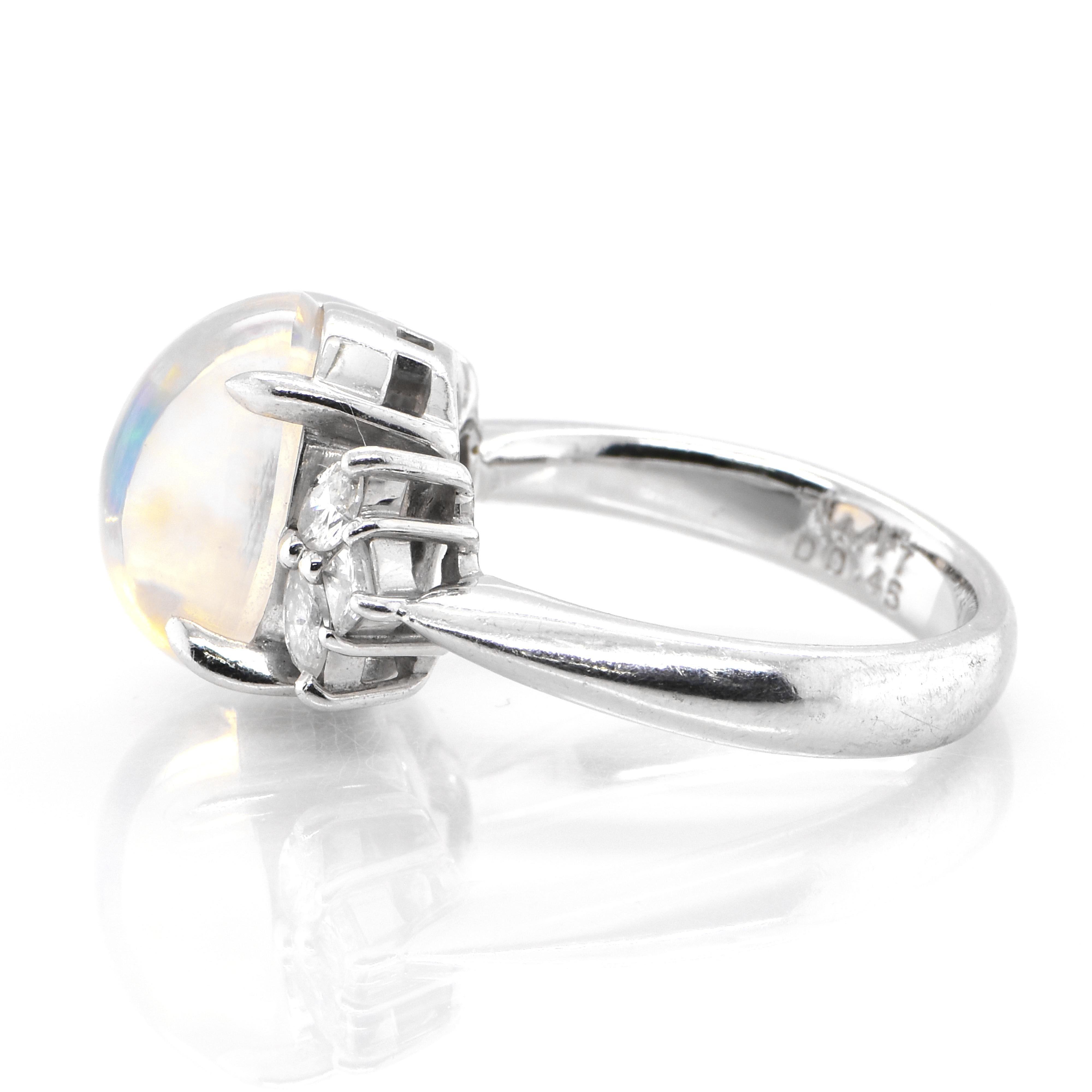 Modern 4.17 Carat Natural Water Opal and Diamond Cocktail Ring Set in Platinum For Sale