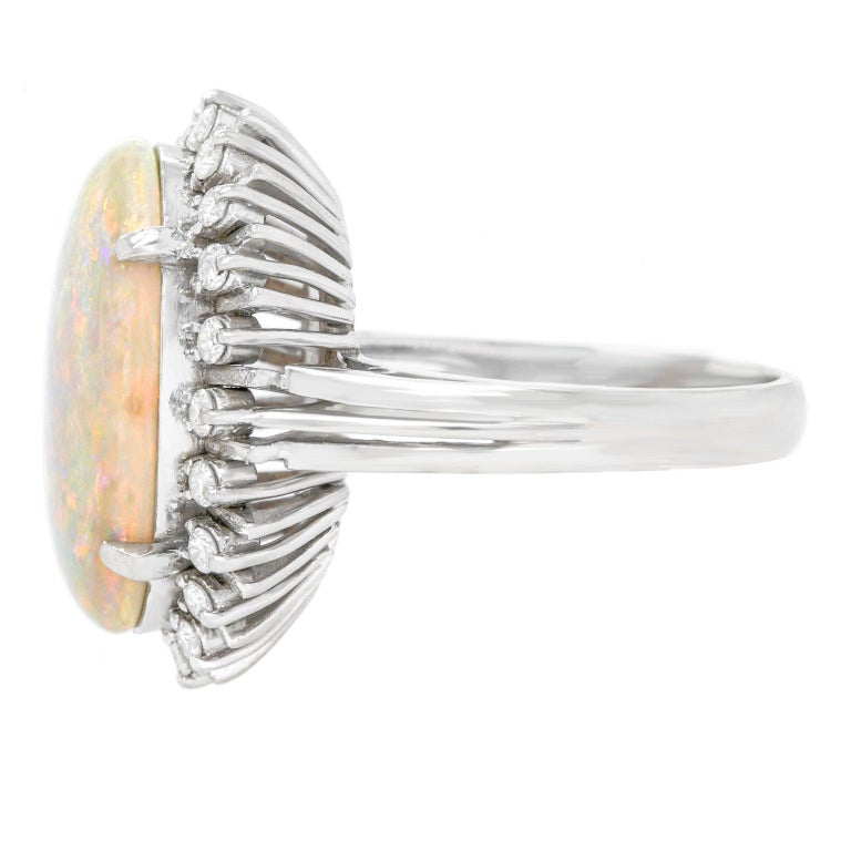 4.17 Carat Opal and Diamond-Set Platinum Ring For Sale 2