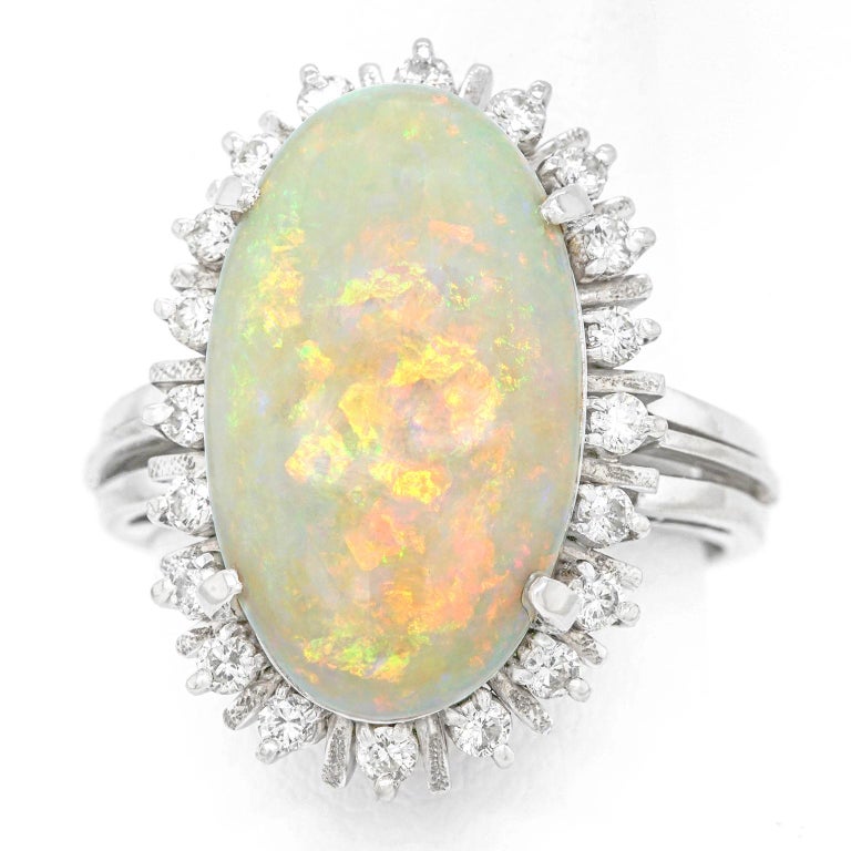 4.17 Carat Opal and Diamond-Set Platinum Ring For Sale 4