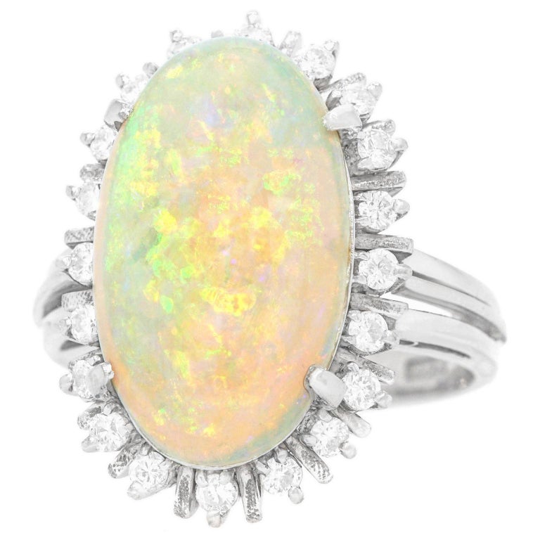 4.17 Carat Opal and Diamond-Set Platinum Ring For Sale