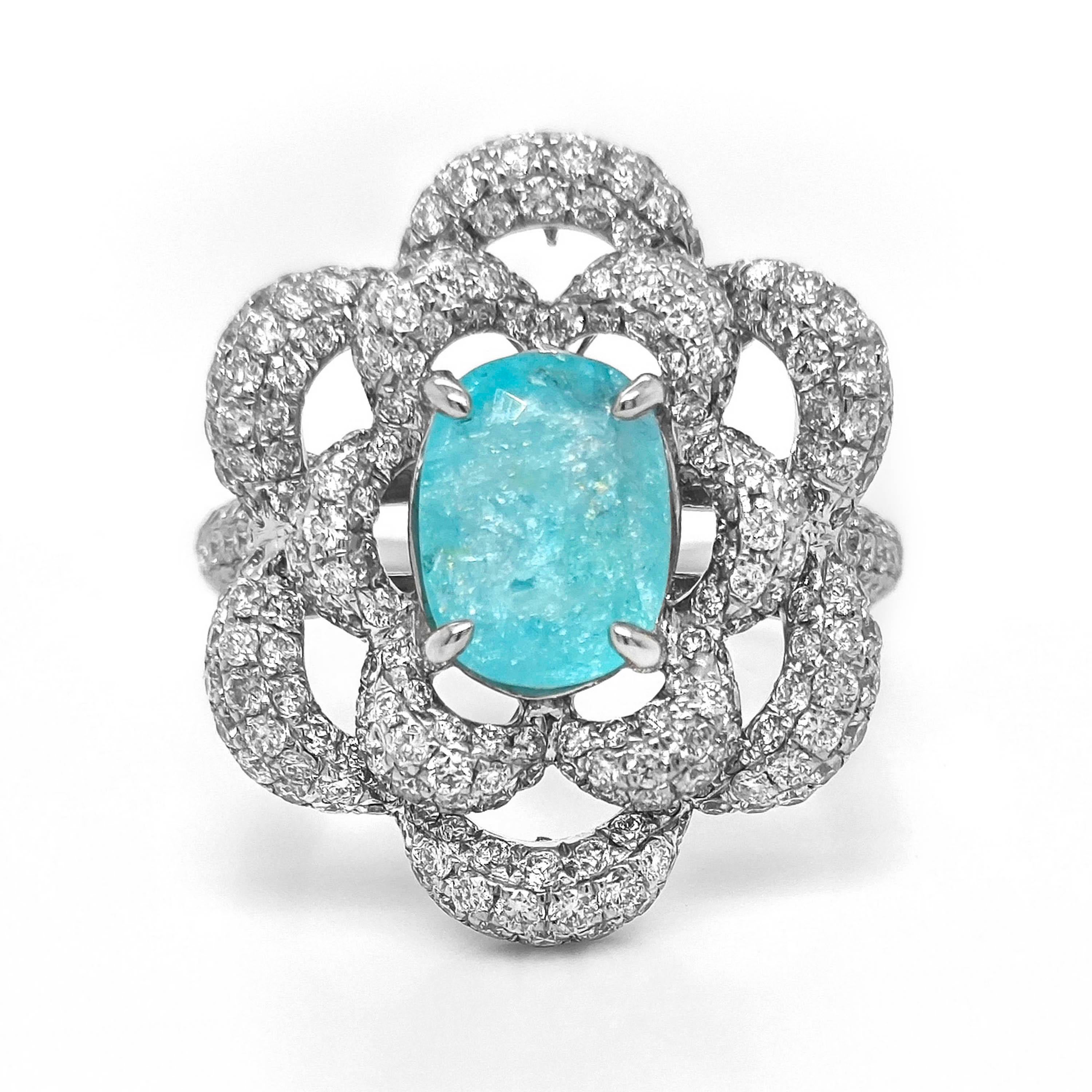 4.17 Carat Paraiba Tourmaline and White Diamond White Gold Ring In New Condition For Sale In New York, NY