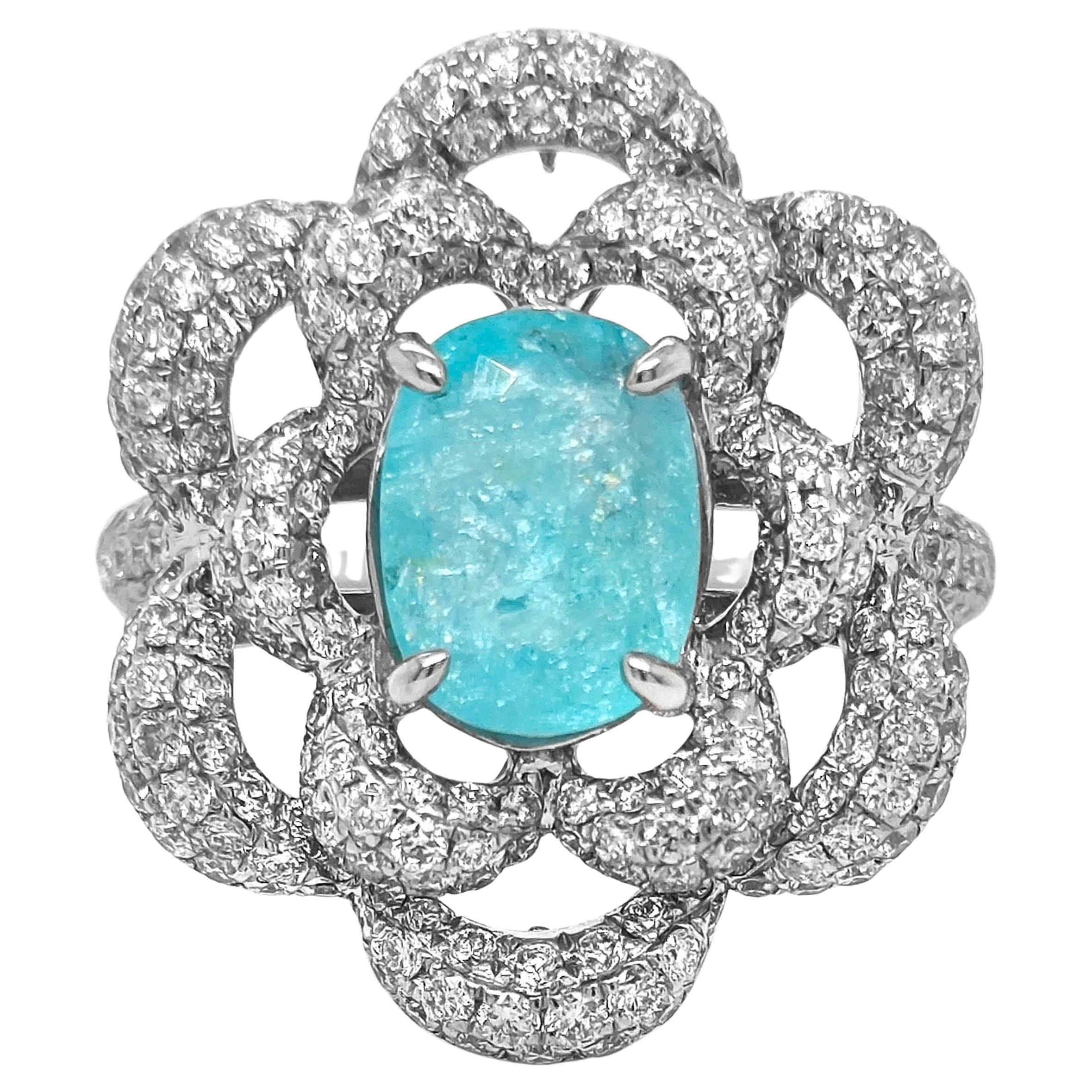 4.17 Carat Paraiba Tourmaline and White Diamond White Gold Ring