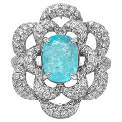 4.17 Carat Paraiba Tourmaline and White Diamond White Gold Ring