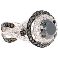 4.17 Carat Round Cut Black Diamond 14 Karat White Gold Engagement Ring