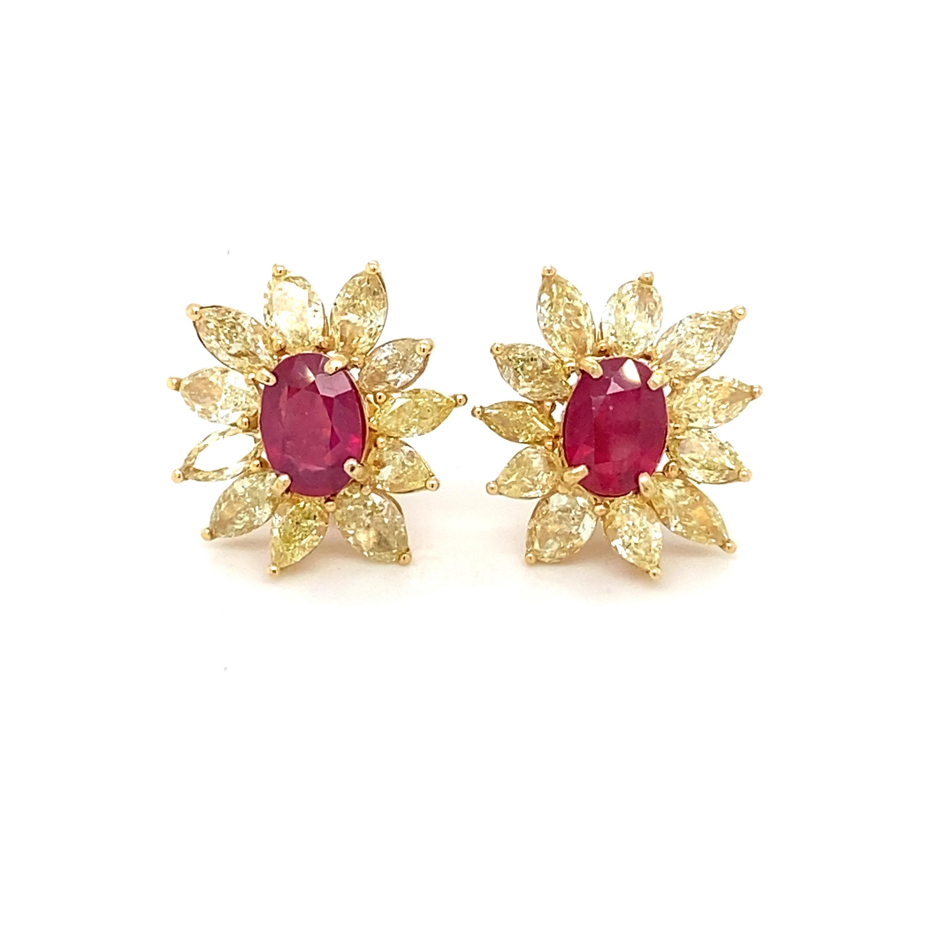 4.17 Carat Ruby 6.76 Carat Yellow Diamond Earrings For Sale 4