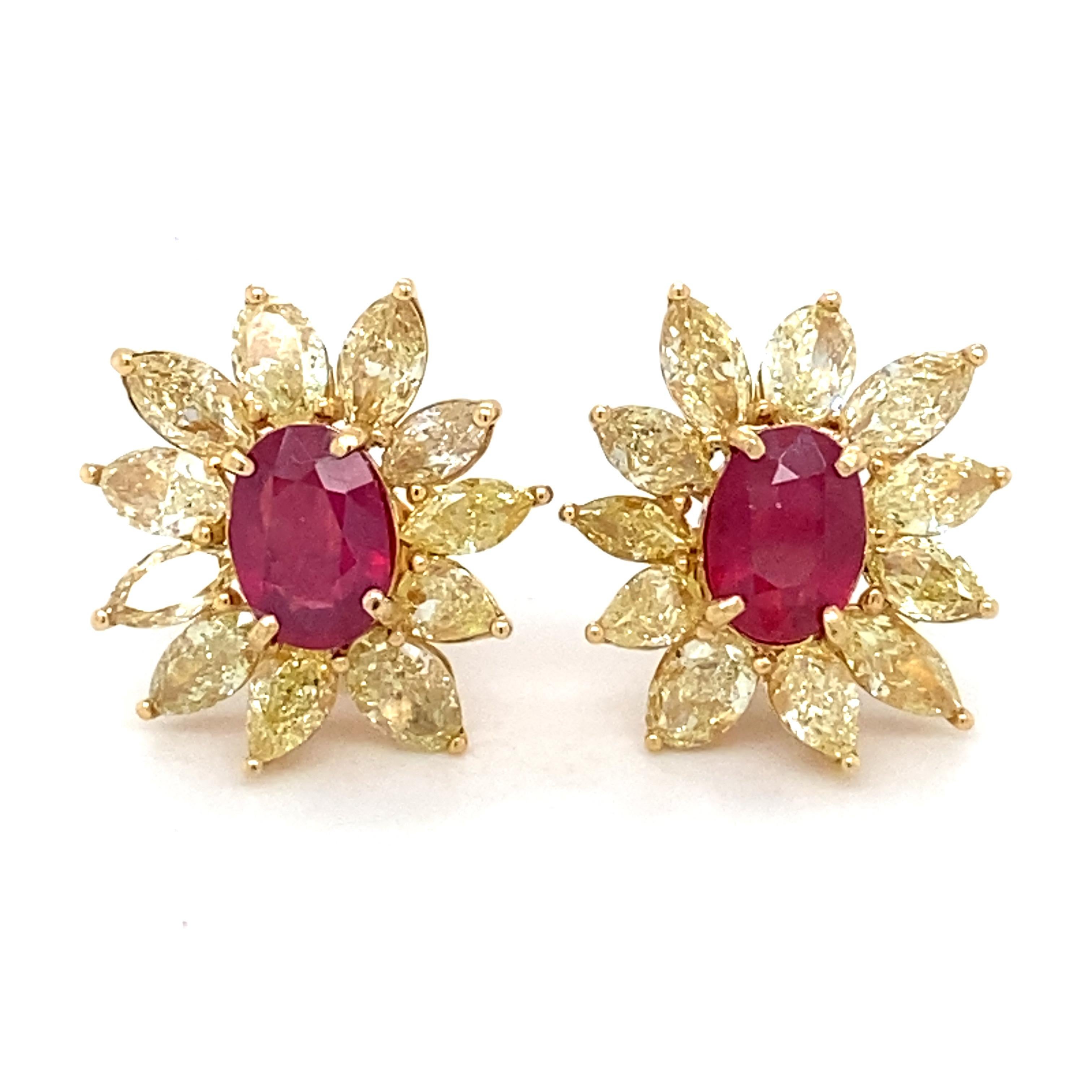4.17 Carat Ruby 6.76 Carat Yellow Diamond Earrings For Sale 6