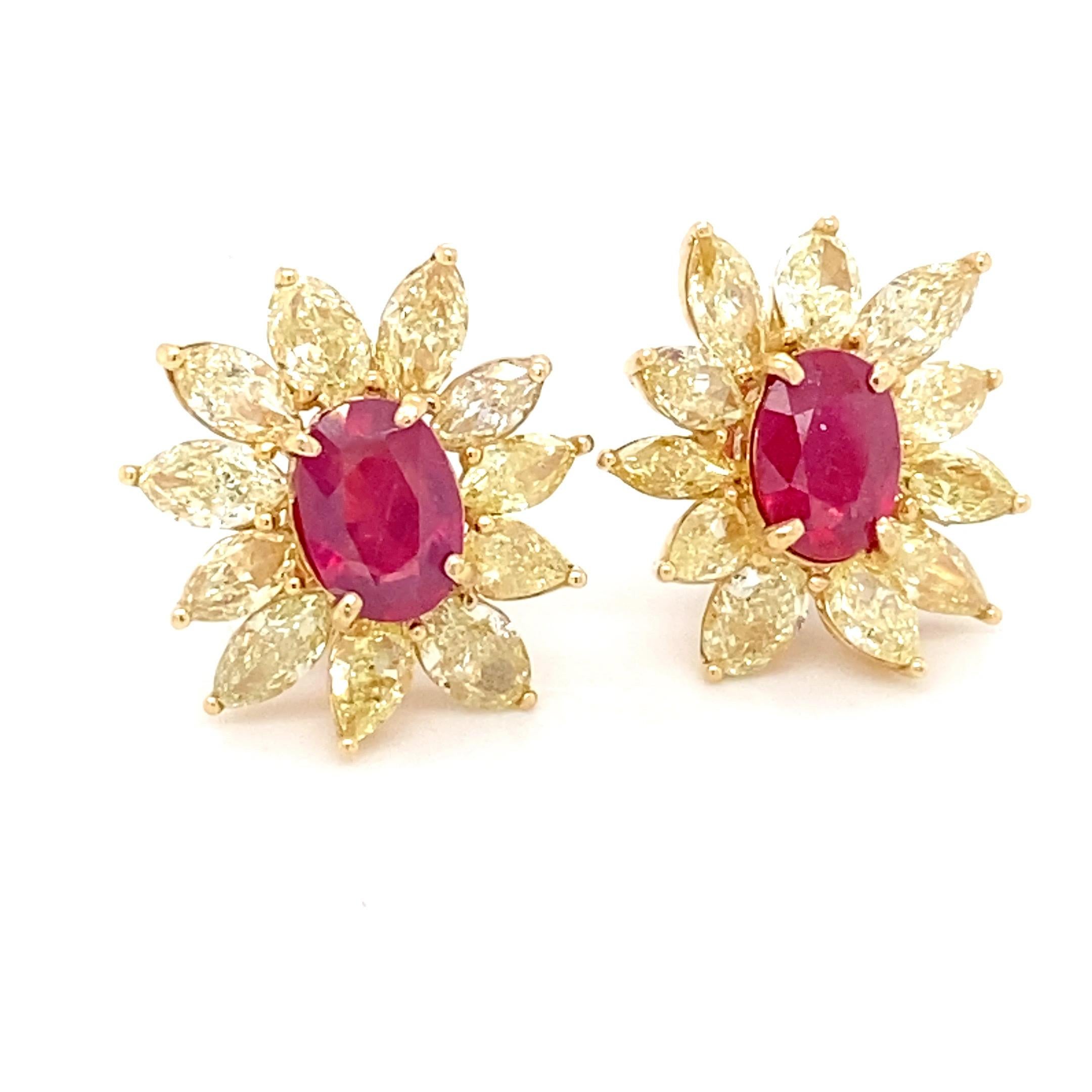 4.17 Carat Ruby 6.76 Carat Yellow Diamond Earrings For Sale 1
